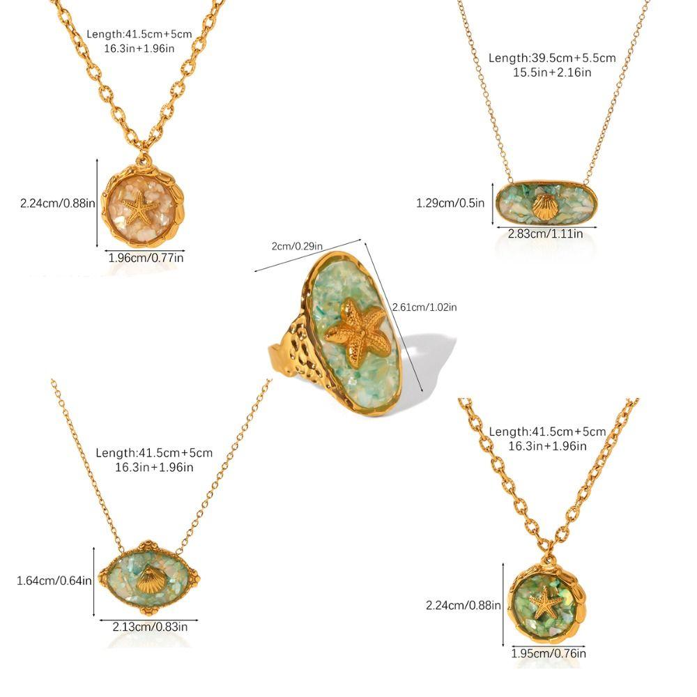 Sweet Charm Starfish Shell Pendant Open Rings O-Chain Necklace Crushed Shell Ring  Summer Beach