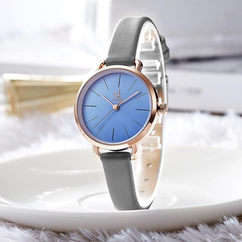SK Women's Quartz Simple Leather Strap Waterproof Student Wristwatch 8021