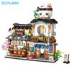 Mini Street View Building Blocks Bear Coffee Shop Foldable Panda Milk Tea Cartoon Street Shop Store Model Bricks Stacking High Quality