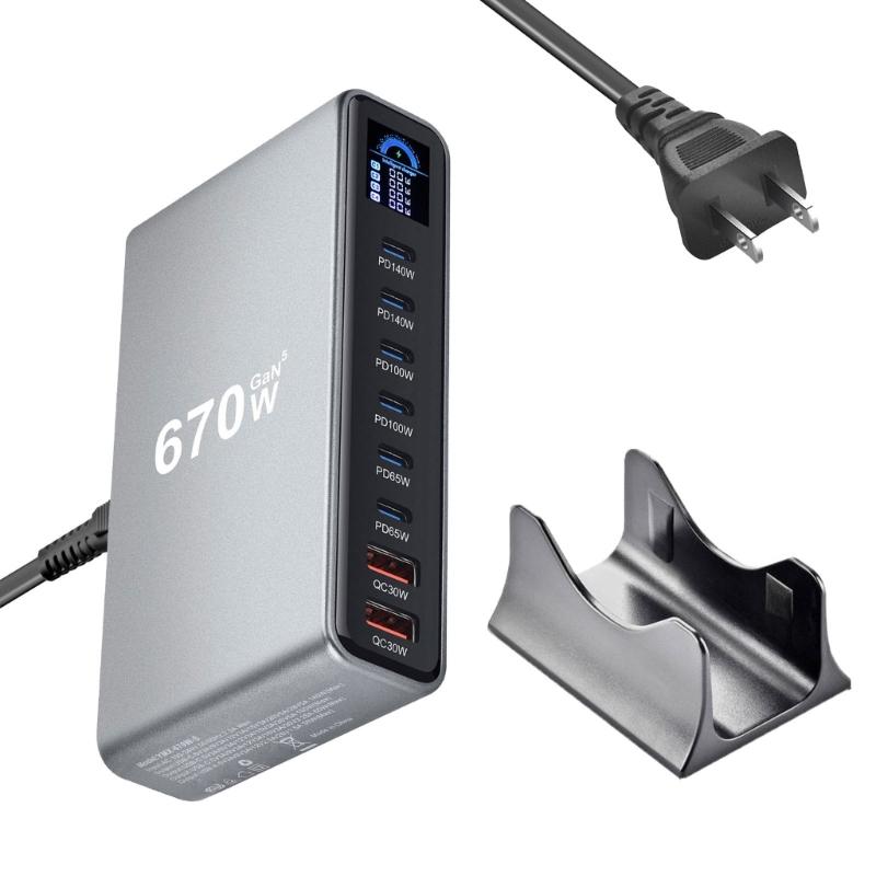 Multiple Port USB C Charger Station 140W PD3.1 Fast Charging Hub With Intelligent Power Allocation For Office Gaming Setup