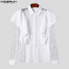 INCERUN Men Lapel Ruffled Long Sleeve Lace T-shirts Casual Patchwork Tops