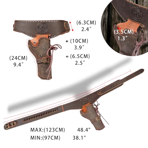 TOURBON Pistol Holster, Genuine Leather, with Bullet Belt, Revolver Gun Holster, Revolver Gun Belt