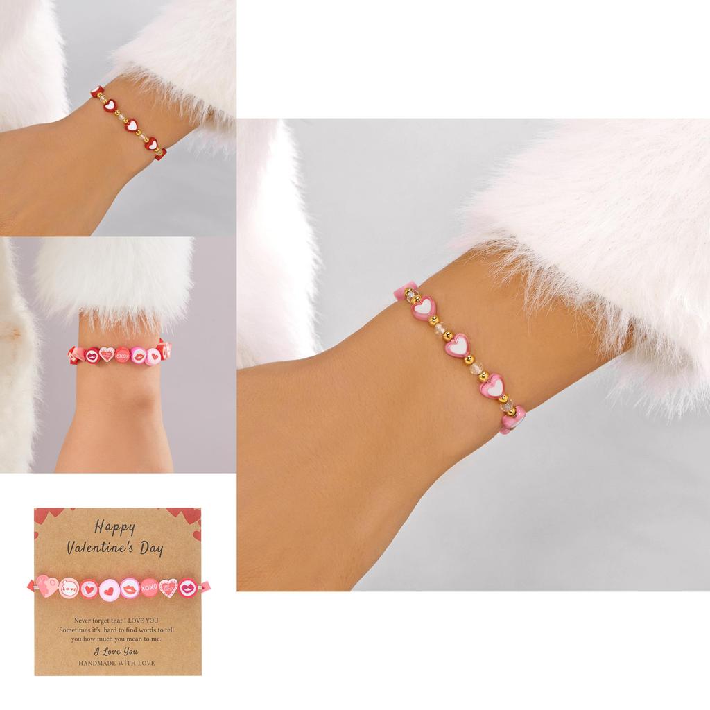 Romantic Heart Shape Polymer Clay Hand Chain With Colorful Design For Valentines Day