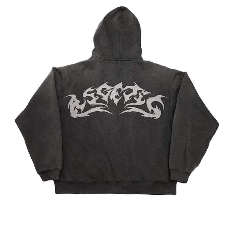 Street Gothic Y2K Flame Print Hoodie Loose Zip Up Sweatshirt Men Women Casual Sportswear