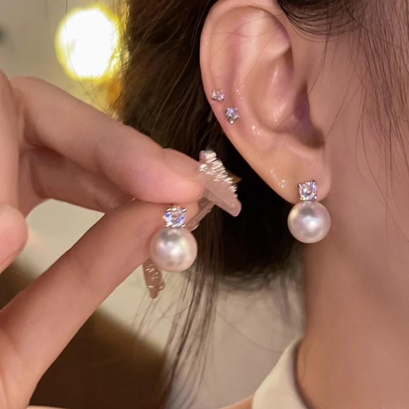 Pendiente Elegante Blanco Gris para Mujer Pendientes de Tuerca de Cristal Accesorios de Joyería