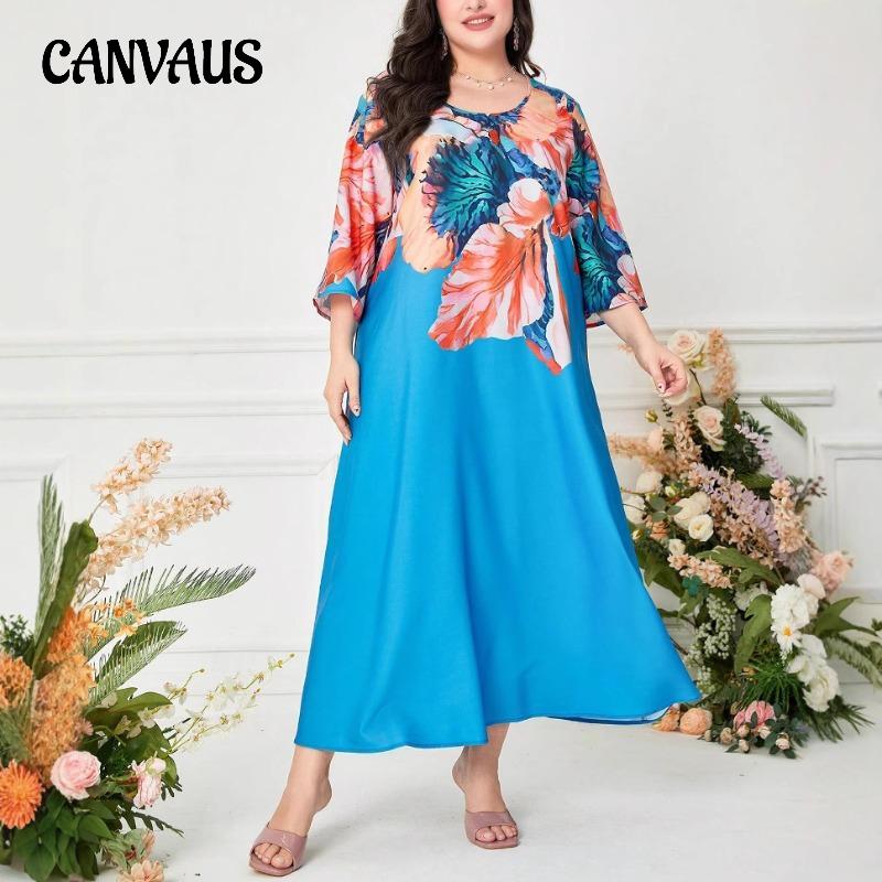 Elegancka długa sukienka damska plus size w stylu narodowym z nadrukiem vintage