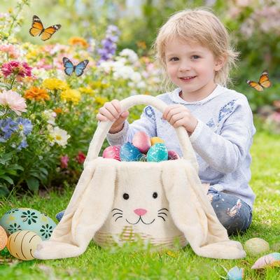 Cute Rabbit Style Velvet Easter Basket Easter Bunny Basket for Kids