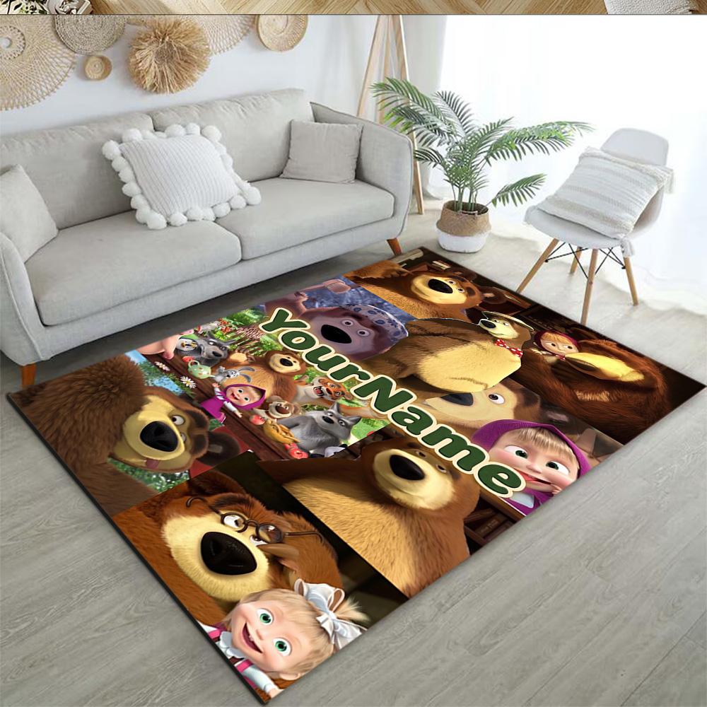 Masha Bear Customized Name Area Rug Design for Balcony Entryway Game Room Hallway Antislip Carpet Office home decor Spiritual Gift