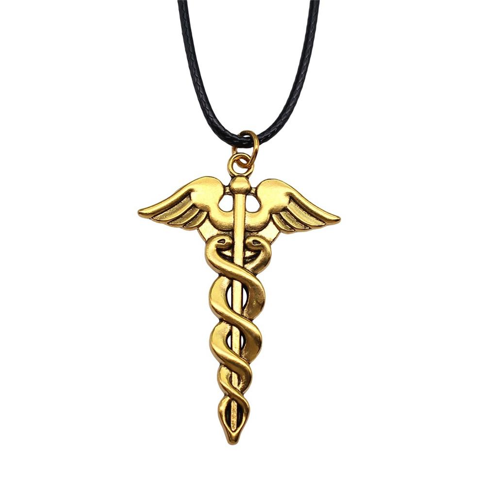 Caduceus Medical Symbol Pendant Necklace Doctor Nurse Gift With 45cm Leather Chain