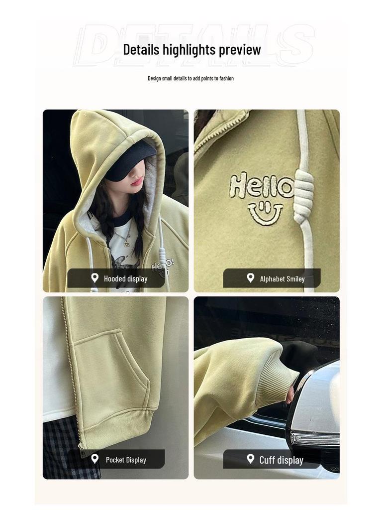 Girls' Alpaca Wool Fleece-Lined Jacket - Korean Casual Style, Hooded, Thick & Warm for Autumn/Winter