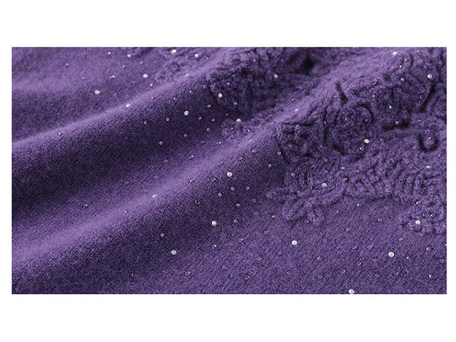 Stylish Embroidered Wool Cardigan Sweater for Middle-Aged Women - Plus Size, Solid Color, Autumn/Winter Top