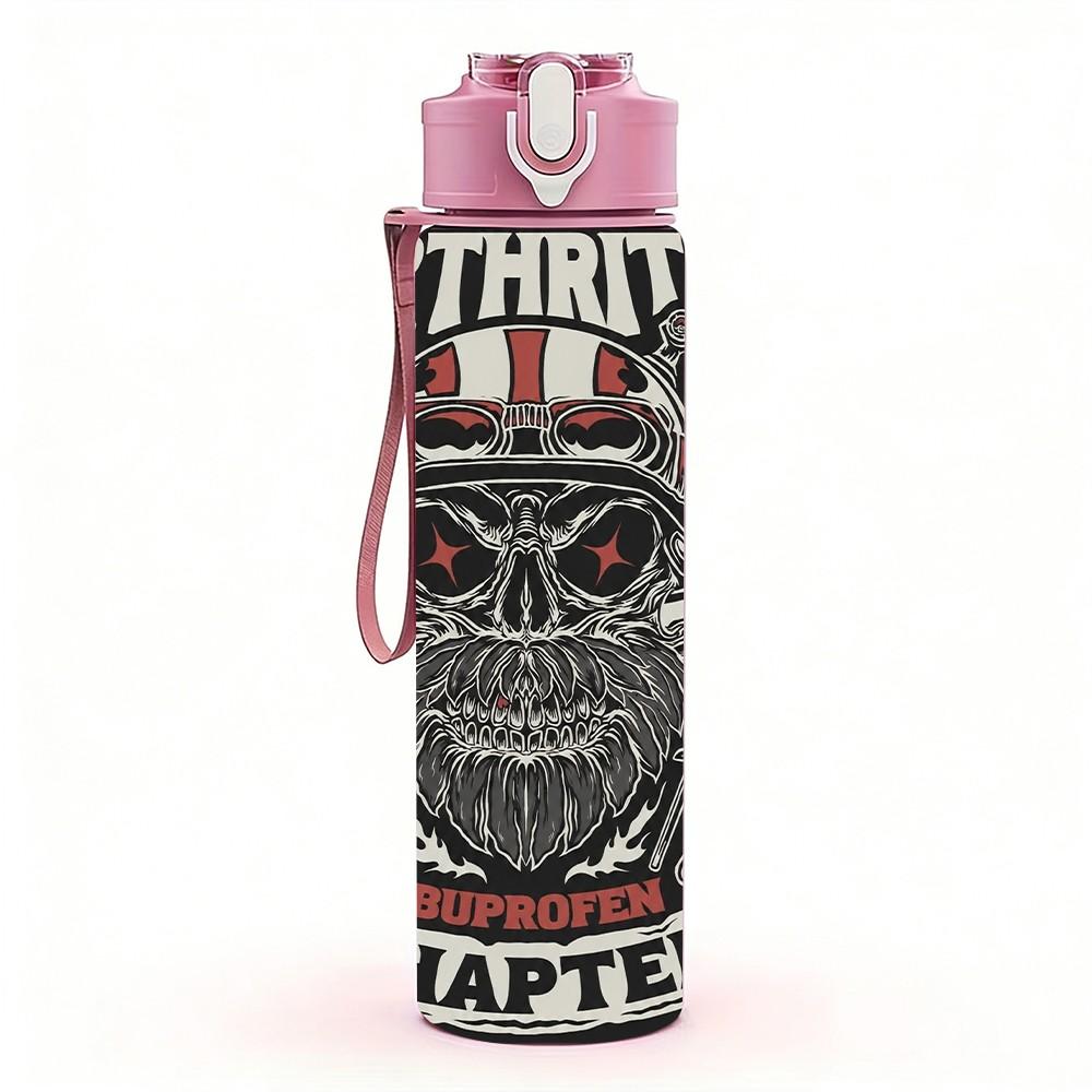 1PC Black Skull Badge 750ml sports water bottle leakproof straw lid outdoor office home
