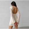 Elegant Backless Slim Dress Women Lace Up Round Neck Long Sleeved Dresses Summer High Waist Fashion Pullover Mini Short Dress