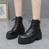 Fashion Autumn Winter New Soft Leather Ankle Boots Ladies Shoes Platform Lace Up Chelsea Black White Short Botas Thick Heeled Botines