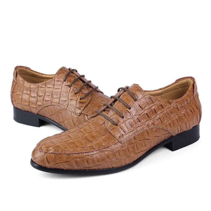 Crocodile Pattern Mens Dress Shoes Genuine Leather Formal Footwear Luxury Elegant Casual Business Shoes Punk Style Oxford Shoes