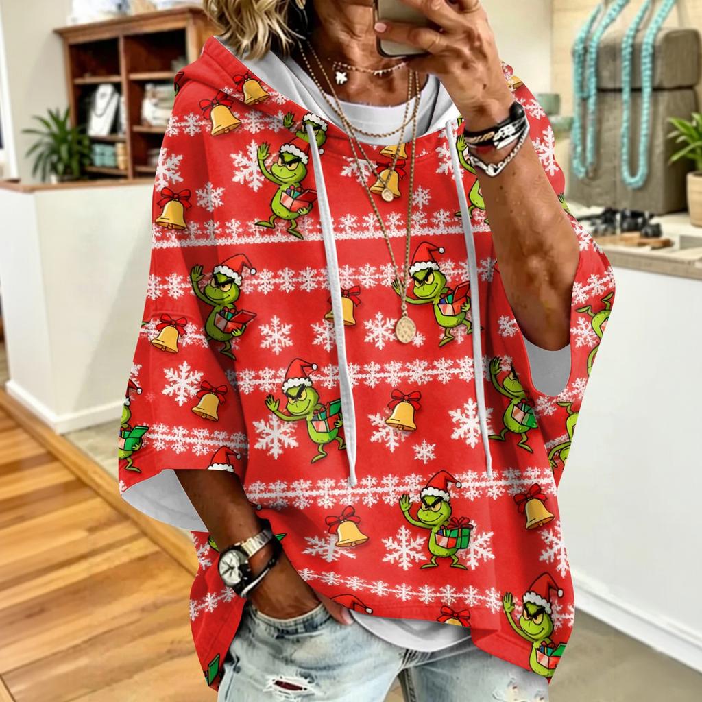 Damen Weihnachtspullover mit Grafikdruck, Kapuze und lockerem Schnitt