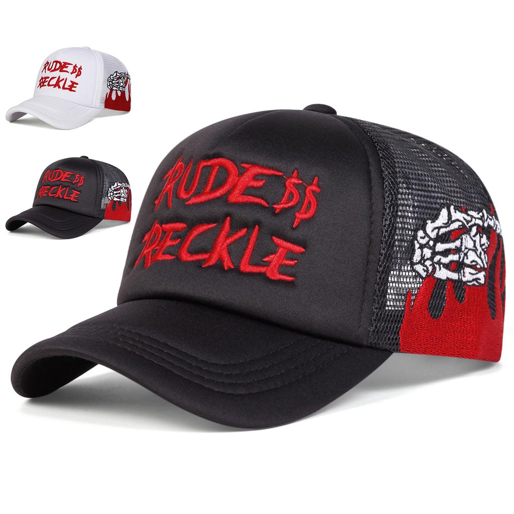 Unisex RUDE RECKLE Letter Embroidery Baseball Net Caps Outdoor Adjustable Spring and Summer Casual Sunscreen Hat