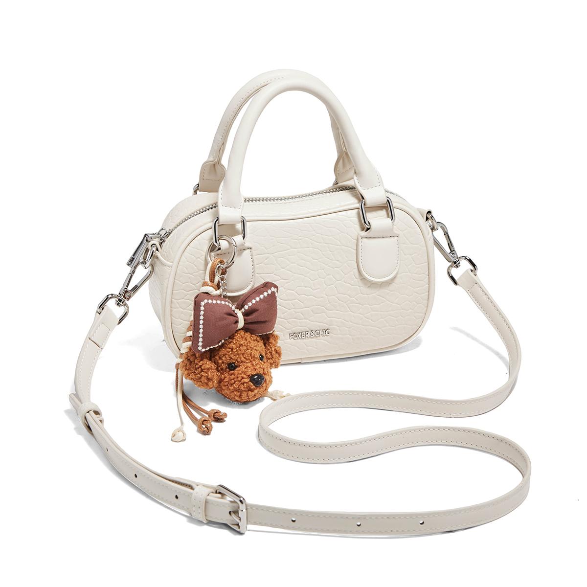 FOXER Brand Chic Women s Handbag Boston Style Pillow Bag Soft Leateh Female s Crossbody Bag with Cute Small Pendant