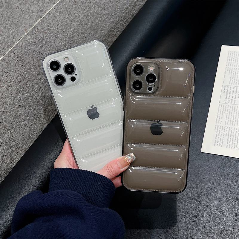 Transparent Down Jacket iPhone15Pro Mobile Phone Case - Fine Hole Wave Shell for 14/13, Anti-Fall for 12/11.