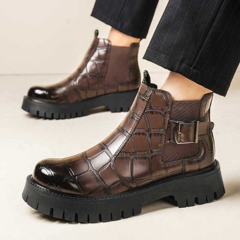 Fashion Autumn Winter New High Top Round Toe Casual Leather Boots Quality Thick Soled Business Chelsea Boots Branded Men's Travel Boots