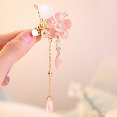 Sweet Pink Hair Clip Flower Tassel Chinese Style Barrette Styling Accessory Hair Accessories Hanfu Accessories