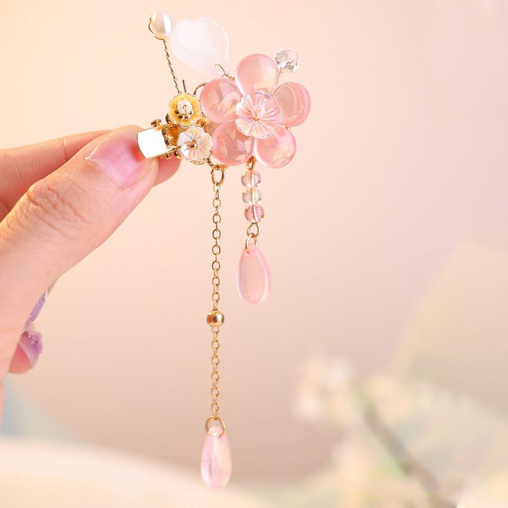 Sweet Pink Hair Clip Flower Tassel Chinese Style Barrette Styling Accessory Hair Accessories Hanfu Accessories