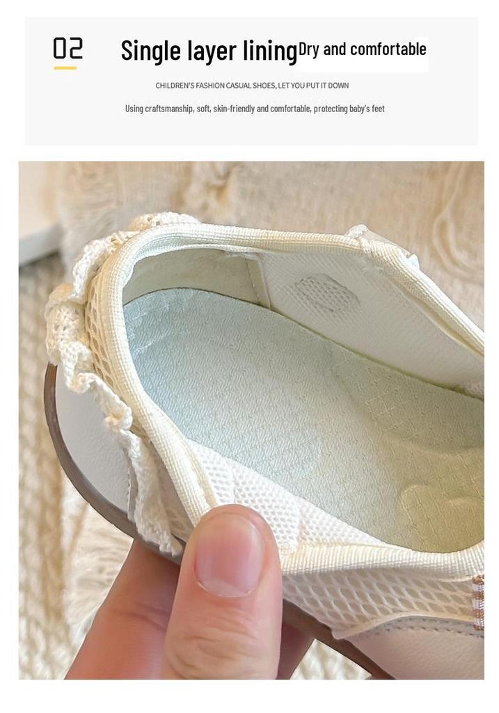 Girls' 2026 Spring White Leather Princess Loafers - Korean Style Soft Sole Low-Cut Shoes