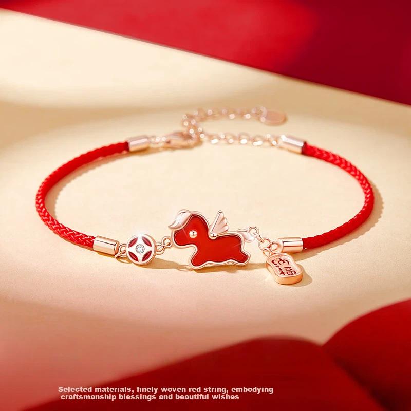 Horse Pendant Red String Bracelet, Agate Bracelet