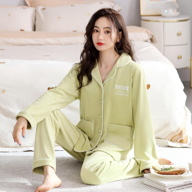 Pajamas Women'S Autumn And Winter Thin Velvet Warm Coral Velvet Winter Island Velvet Large Size Flannel Spring And Autumn Loungewear Set