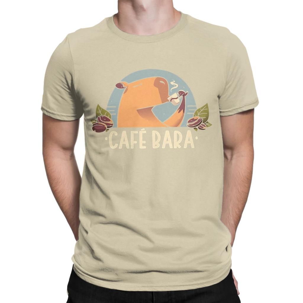 CafeBara Cute Coffee Capybara Novelty 100 Cotton TShirt capybara Tees Tops For Unisex