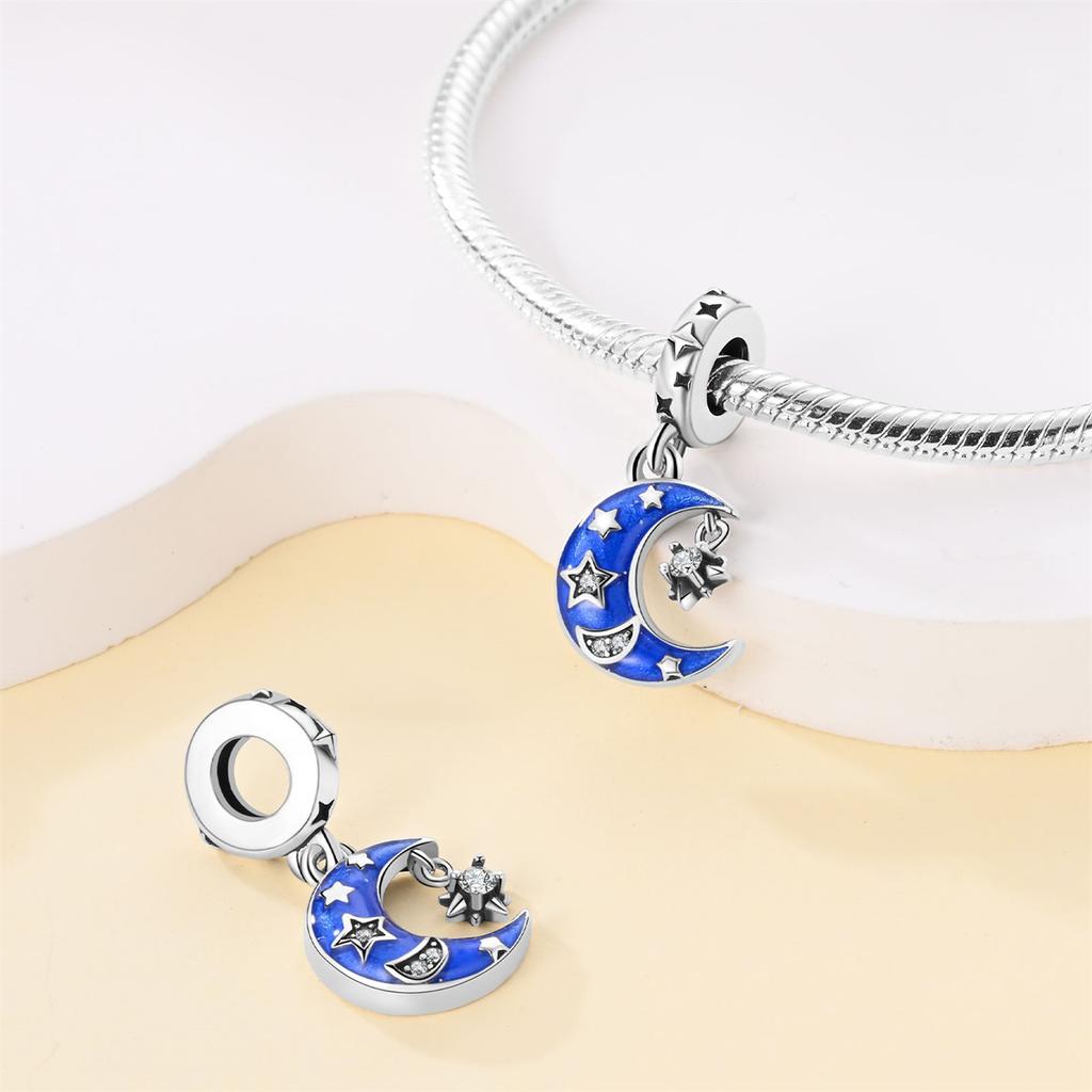 Charms Original Copper Blue Moon Star Pendant Beads Fit Bracelet Diy Fine Gift Women Delicate Jewelry Accessory