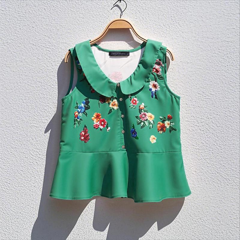 

ZANZEA Женские повседневные топы-майки без рукавов свободного кроя с цветочным принтом и отложным воротником 5XL зелёный