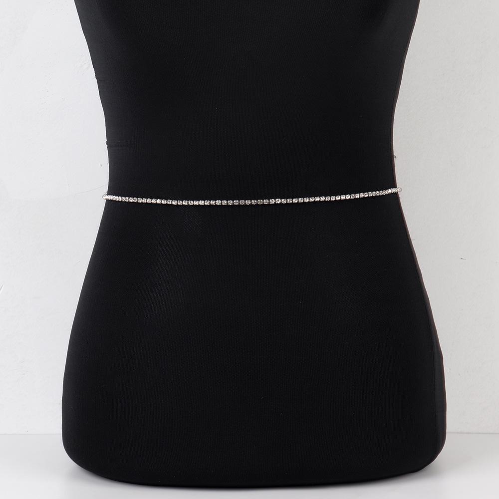 

Уличный стиль цепочка на талию со стразами: Однослойный, Сексуальный европейский и американский модный аксессуар серебряный