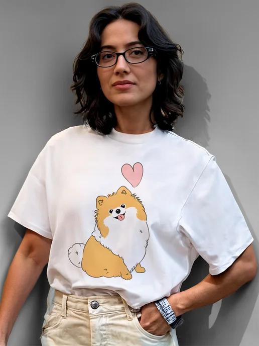 Summer T-shirt with a Spitz dog print M