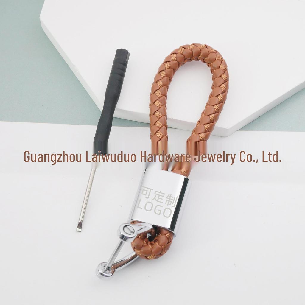 Handmade Woven Leather Car Logo Keychain Pendant for Men and Women