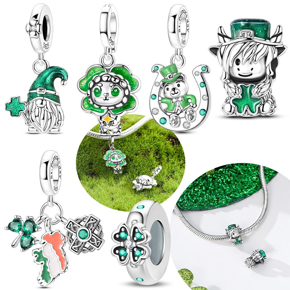 Authentic Copper Little Dwarf Pendant Lucky Fourleaf Shamrock Animal Figurine Bead Charms Compatible With Bracelets Diy Jewellery Gift Accessory