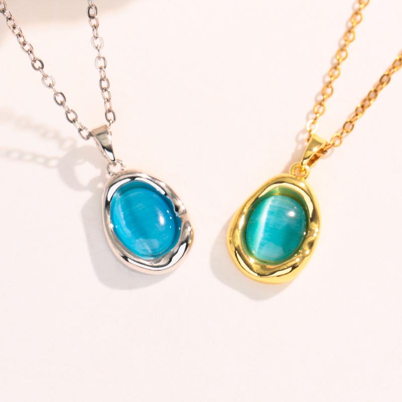 Women's Multi-Color Cat's Eye Ocean Heart Pendant Necklace