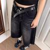 RogueWave Y2k Retro Damen Low Rise Jorts Gebürsteter Schwarzer Waschung Cropped Baggy Jeans Weites Bein Ausgefranster Denim Kurze Hosen Acubi Mode
