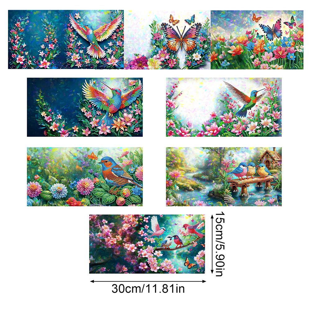 8Pcs Flower Envelope Rhinestone Painting Card Kit Diamond Daily Wish Card Diamond Painting Greeting Card for Adults Beginners