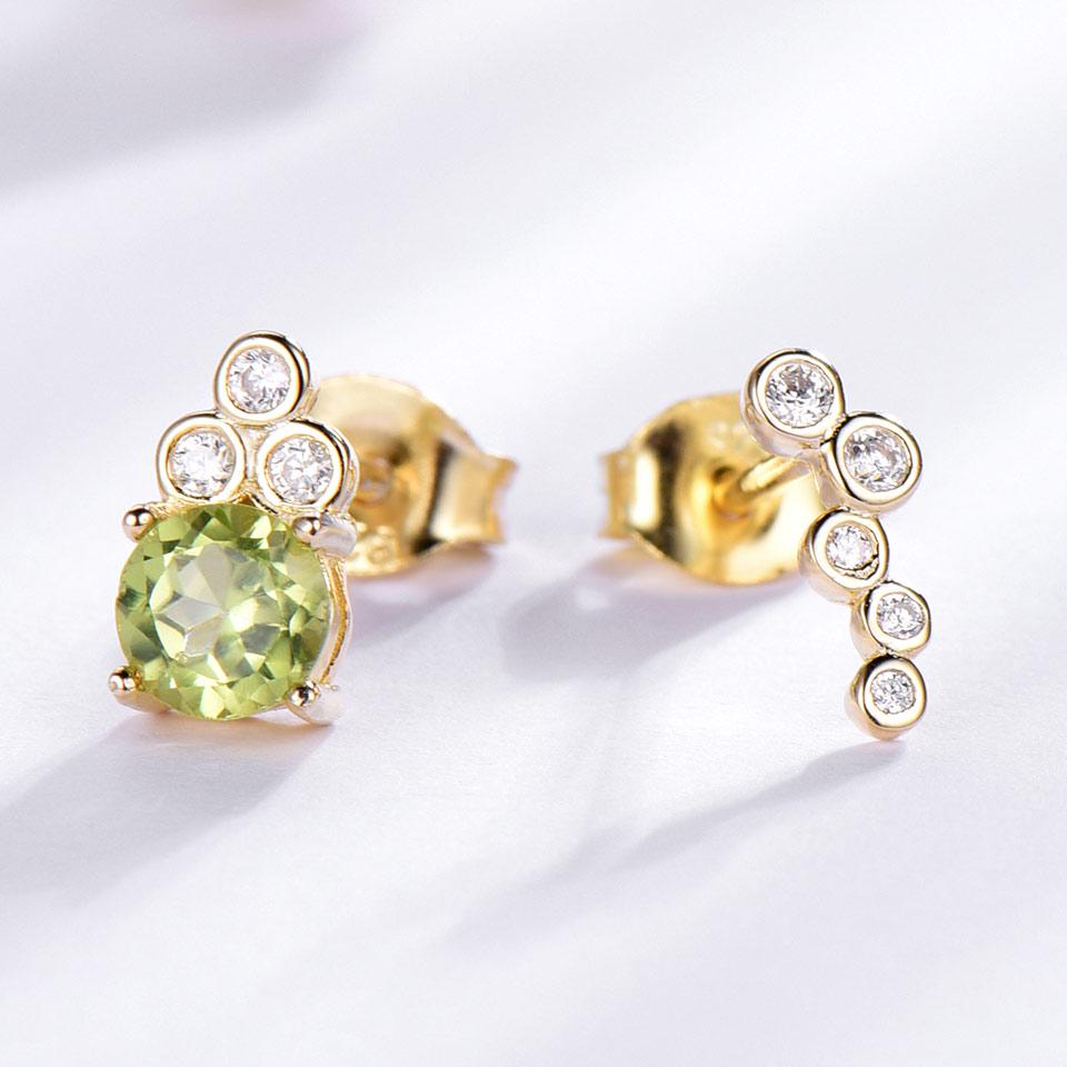 Umcho Real Natural Peridot 925 Sterling Silver Stud Earrings For Women Ladys Party Jewelry Asymmetrical Earrings Christmas Gift