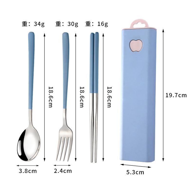 304 stainless steel tableware spoon fork chopsticks three-piece set portable tableware travel student tableware set