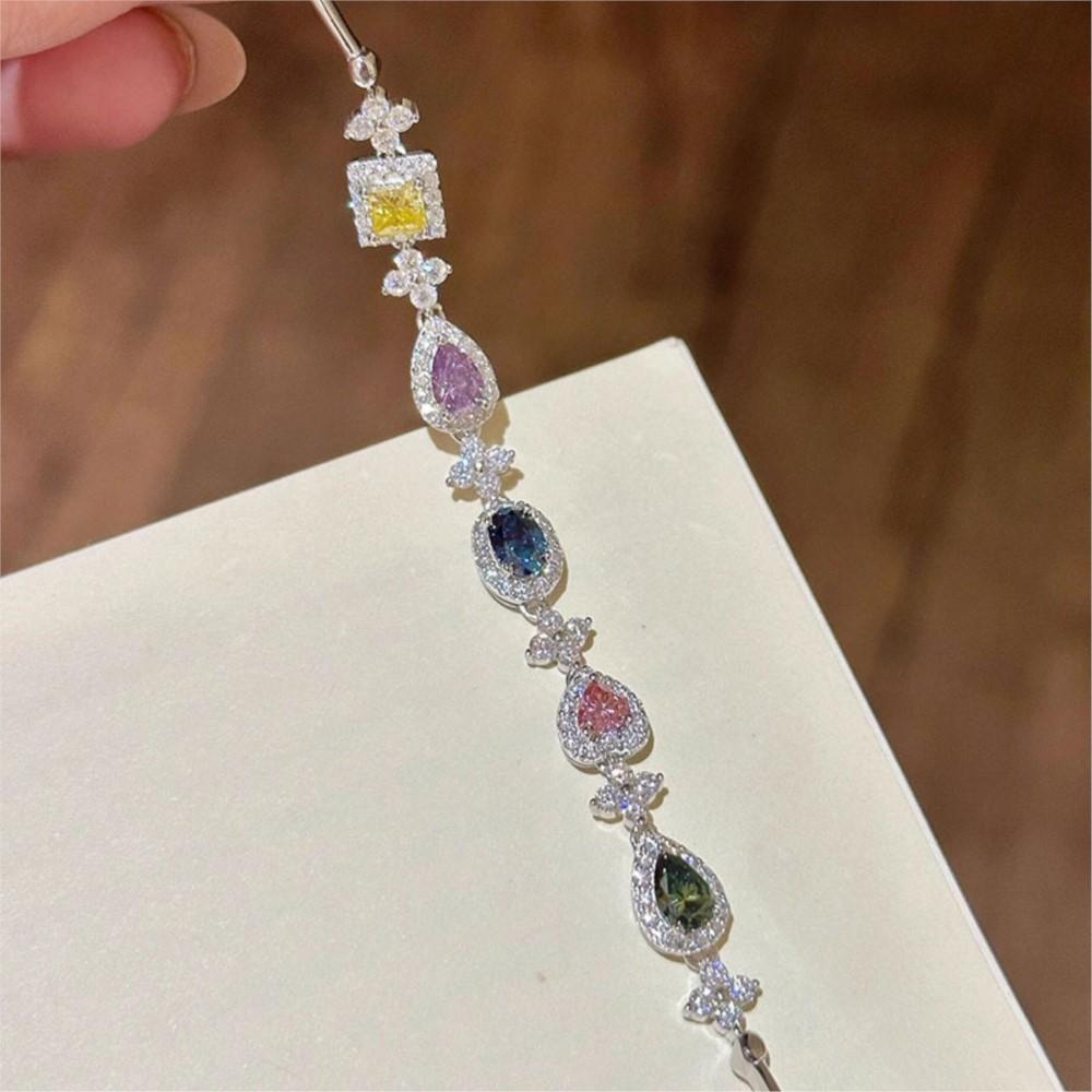 Exquisite Colorful Rhinestone Inlay Bracelet for Women Light Gem Chain Bracelet Wedding Jewelry Gifts