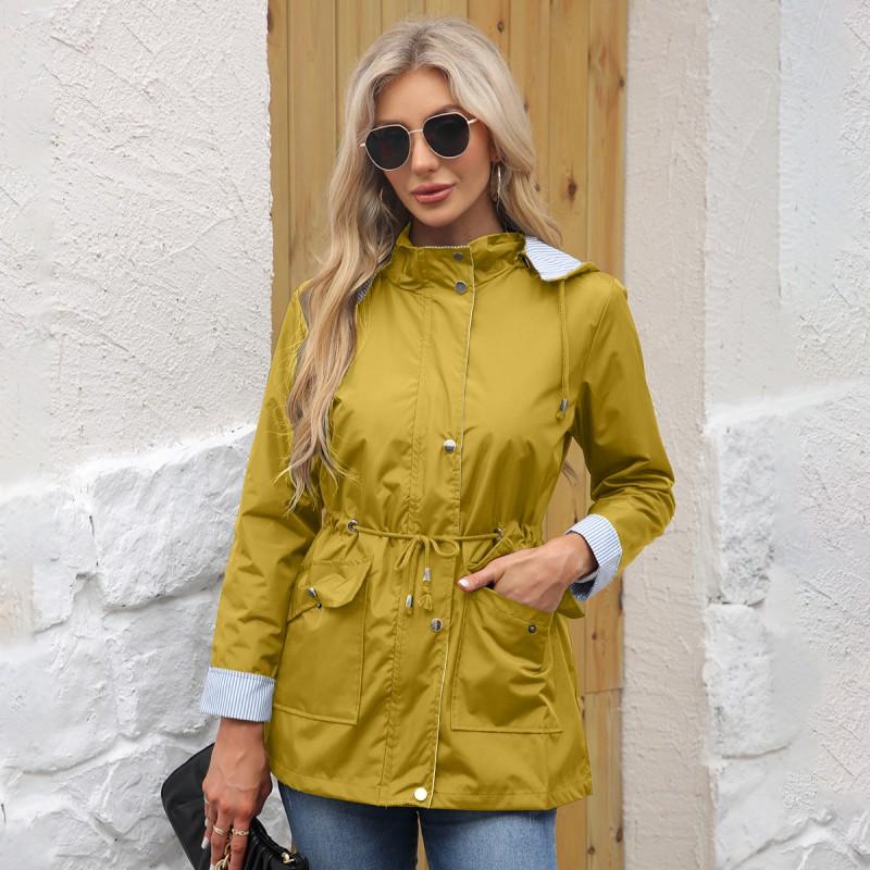 Womens Detachable Hooded Windbreaker Coat Lightweight Rain Jacket Winter Urban Casual Wear