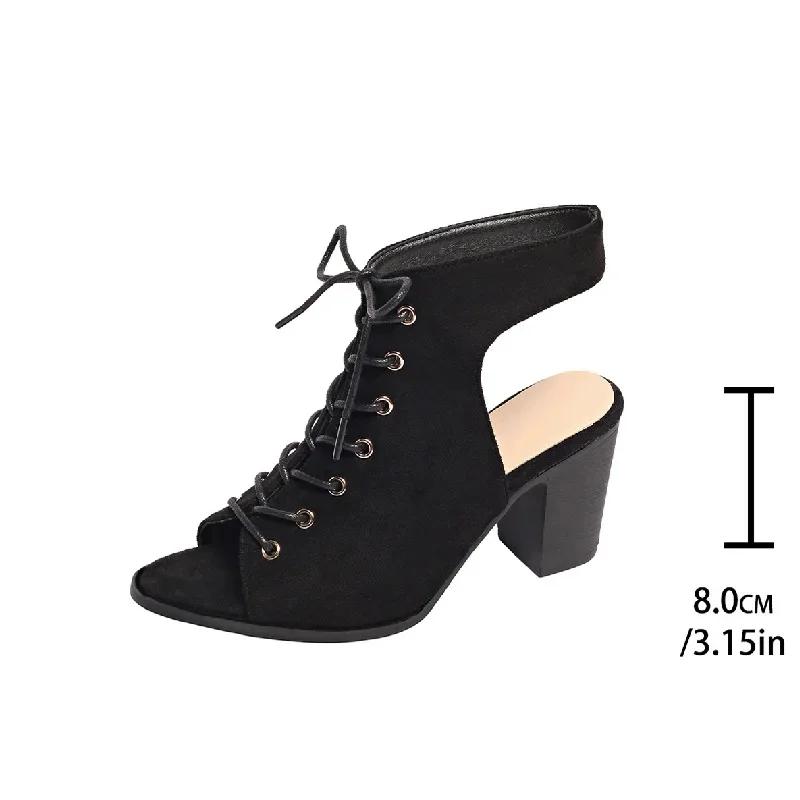 

Бархатные босоножки на высокой платформе Женские 2025 Весна-Лето Готовые к завязыванию Большой размер Внешняя торговля Женская обувь Босоножки с открытым носком на высоком каблуке 36