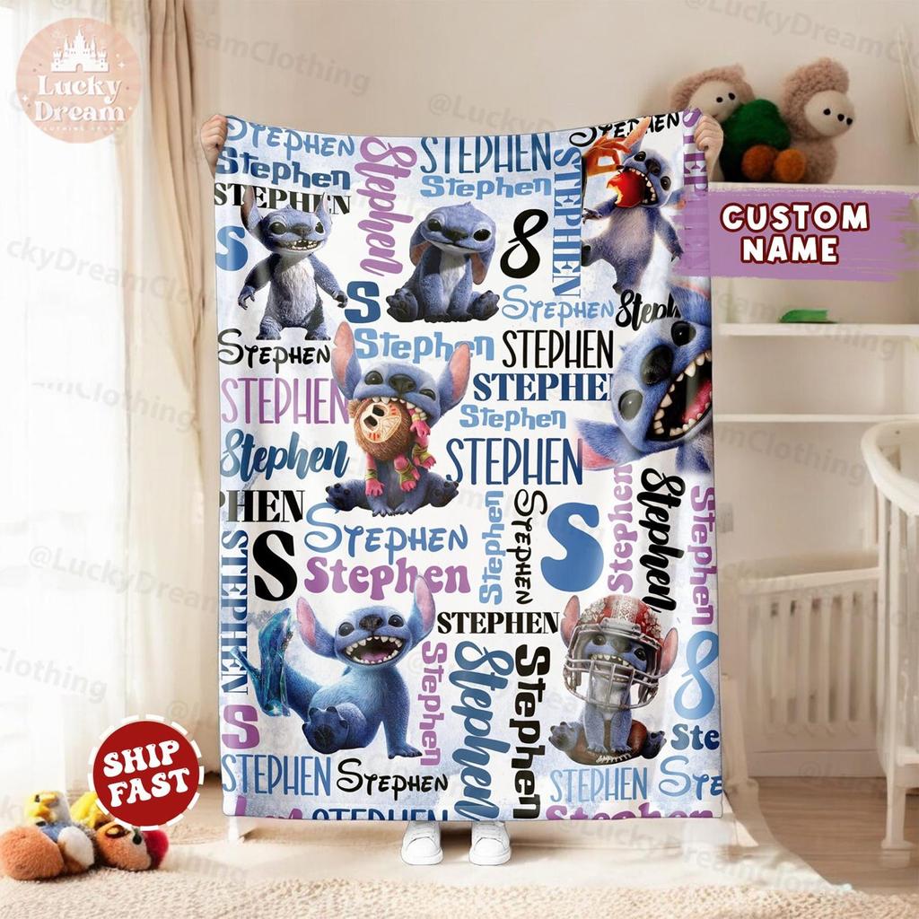 Personalized Kids Name Blanket, Stitch Live Action Blanket, Lilo Stitch Baby Blanket, Custom Name Stitch Baby Blanket, Birthday Gift