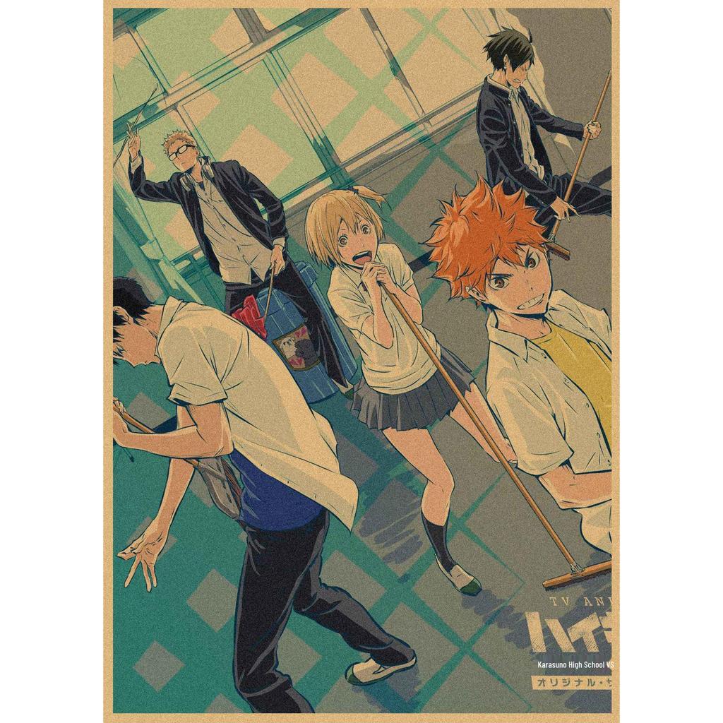 Haikyuu!! Retro Kraft Poster: Hinata Shoyo & Kageyama Tobio Decorative Wall Art
