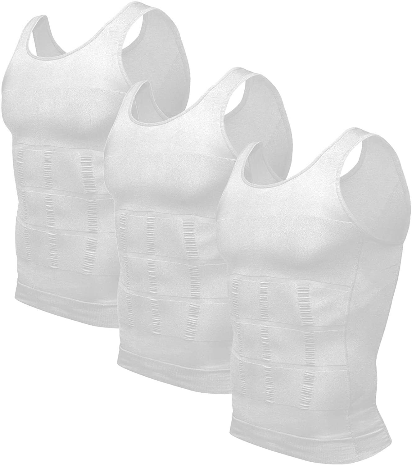 

Мужская утягивающая майка из 3 предметов, компрессионная футболка, нейлон, спандекс, дышащая майка для живота, майка для всех сезонов L белый