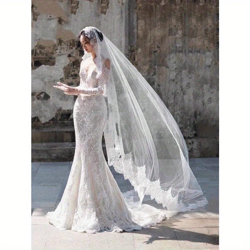 1pc Romantic, Lightweight 3 Meters Lace Trim Bridal Wedding Veil, Elegant for Outdoor, Lawn, Church Wedding Photography