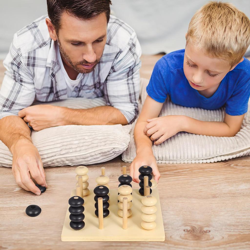 Wooden Board Game 1 Set Logical Training Toy Brain Teaser Toys 3D Four in a Row Game Table Games Brain Teaser Chess Puzzle for Desktop Aldult