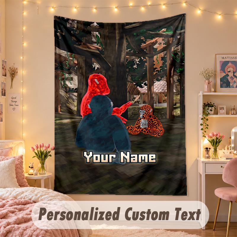Custom Personalized Tapestry,Gorilla Tag cartoon Print Custom Name Text Wall Art Hanging for Bedroom